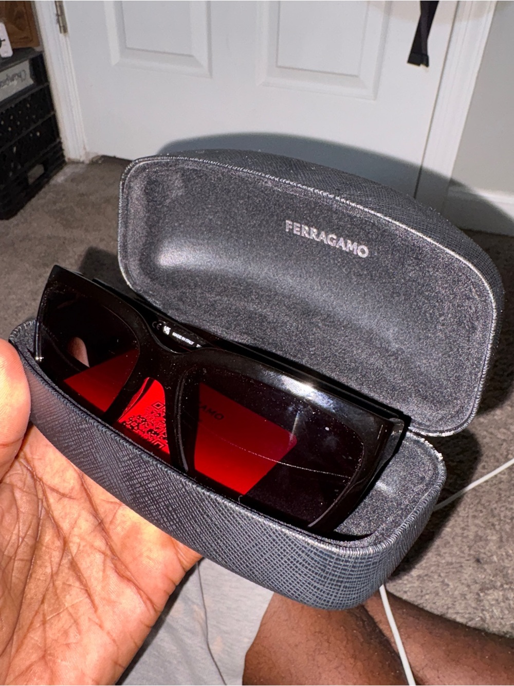 Salvatore Ferragamo Men’s Black Frame Sunglasses with Red Gradient Lenses